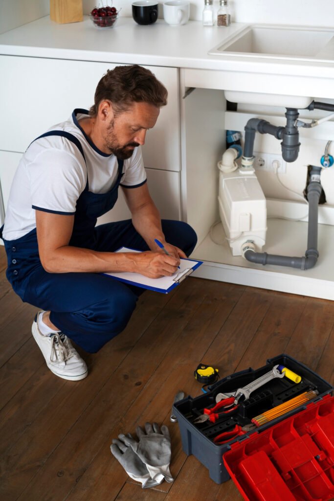 LA Wrench technician preparing plumbing estimate for homeowner in Chatsworth